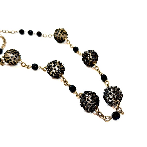 COLDWATER CREEK Black Bead Brass Station Necklace NWT - Picture 6 of 7